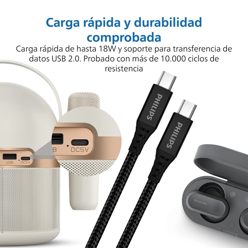 CABLE TRENZADO USB-C A USB-C PHILIPS DLC5206C NEGRO - 4