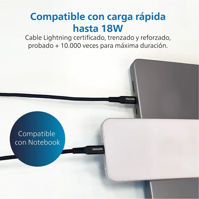 CABLE TRENZADO USB-C A LIGHTNING PHILIPS DLC5206L NEGRO - 3