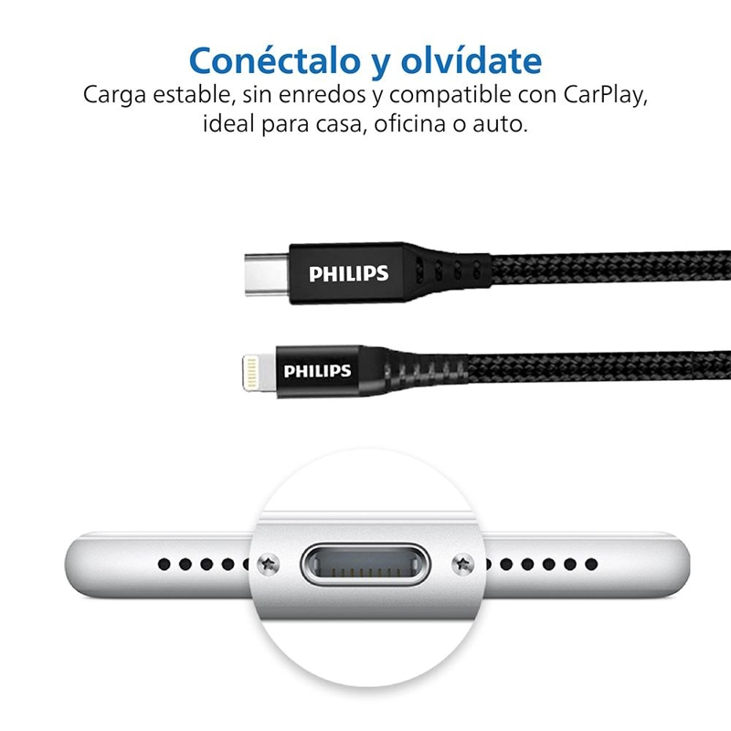 CABLE TRENZADO USB-C A LIGHTNING PHILIPS DLC5206L NEGRO - 4