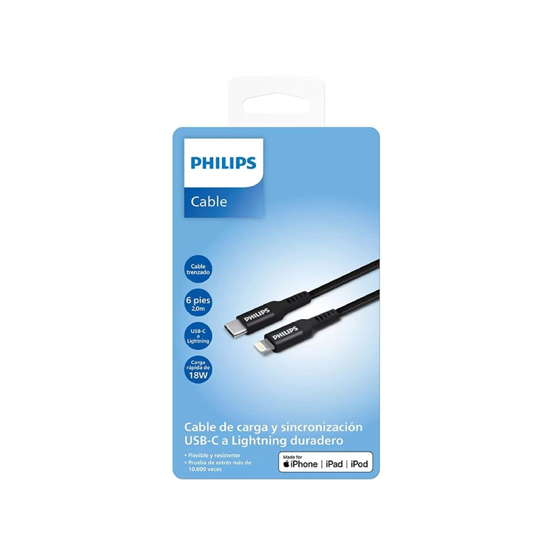 CABLE TRENZADO USB-C A LIGHTNING PHILIPS DLC5206L NEGRO - 5