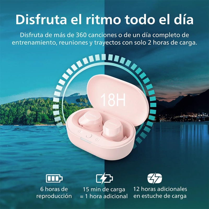 AUDIFONOS BLUETOOTH PHILIPS TAT1209 TWS ROSADO - 2