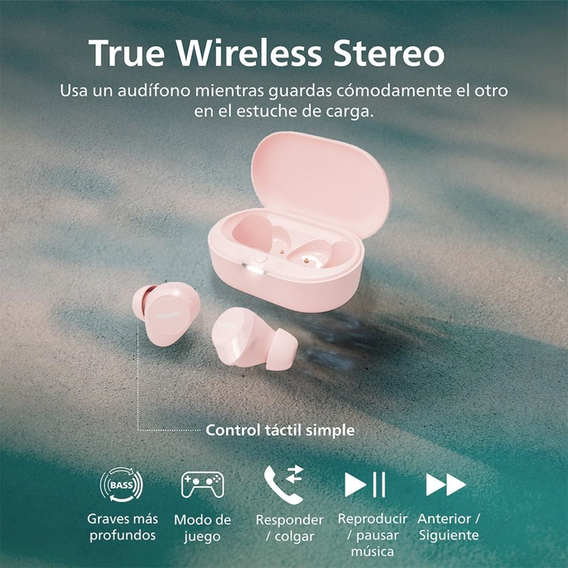 AUDIFONOS BLUETOOTH PHILIPS TAT1209 TWS ROSADO - 5