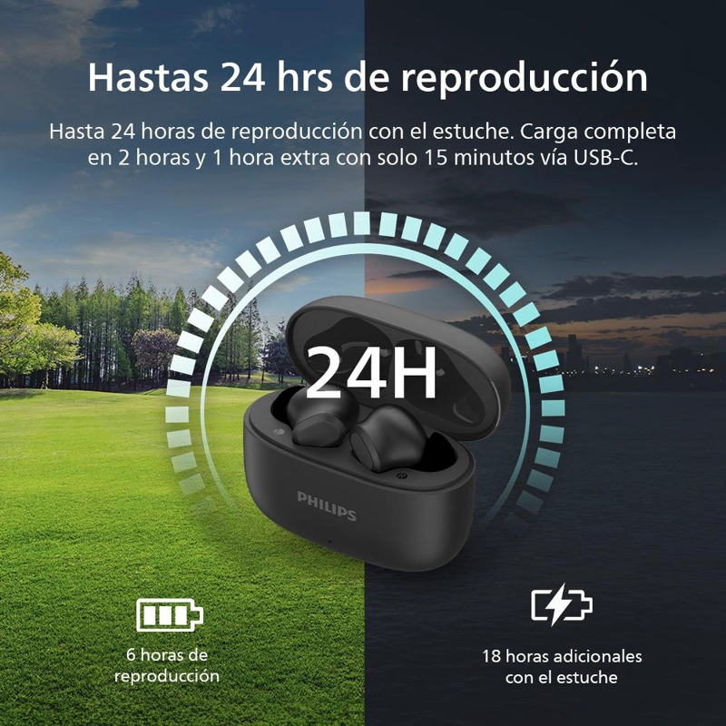 AUDIFONOS BLUETOOTH PHILIPS TAT1109 TWS NEGRO - 2