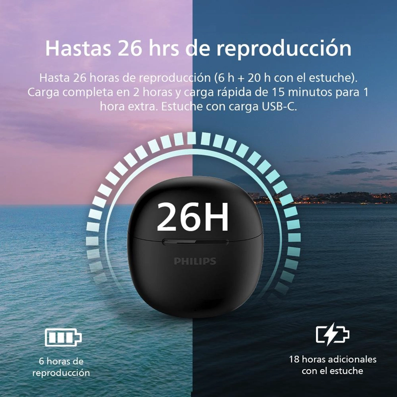 AUDIFONOS BLUETOOTH PHILIPS TAT1139 TWS NEGRO - 5