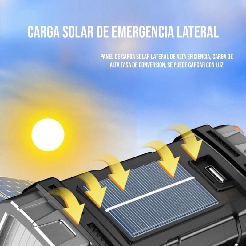 LINTERNA LÁMPARA LED SOLAR RECARGABLE USB IMPERMEABLE PORTATIL ALTA POTENCIA - 6