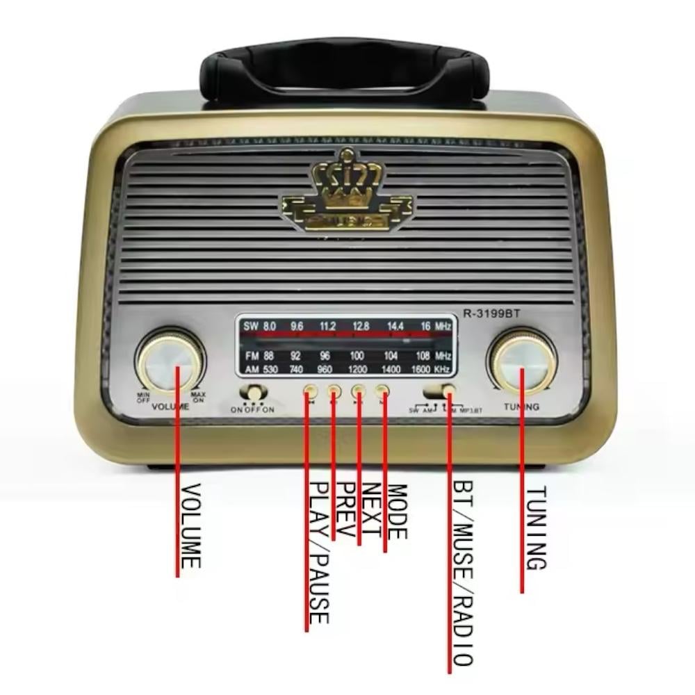 RADIO PORTÁTIL LINTERNA BLUETOOTH RECARGABLE Y A PILAS RETRO VINTAGE Café - 4