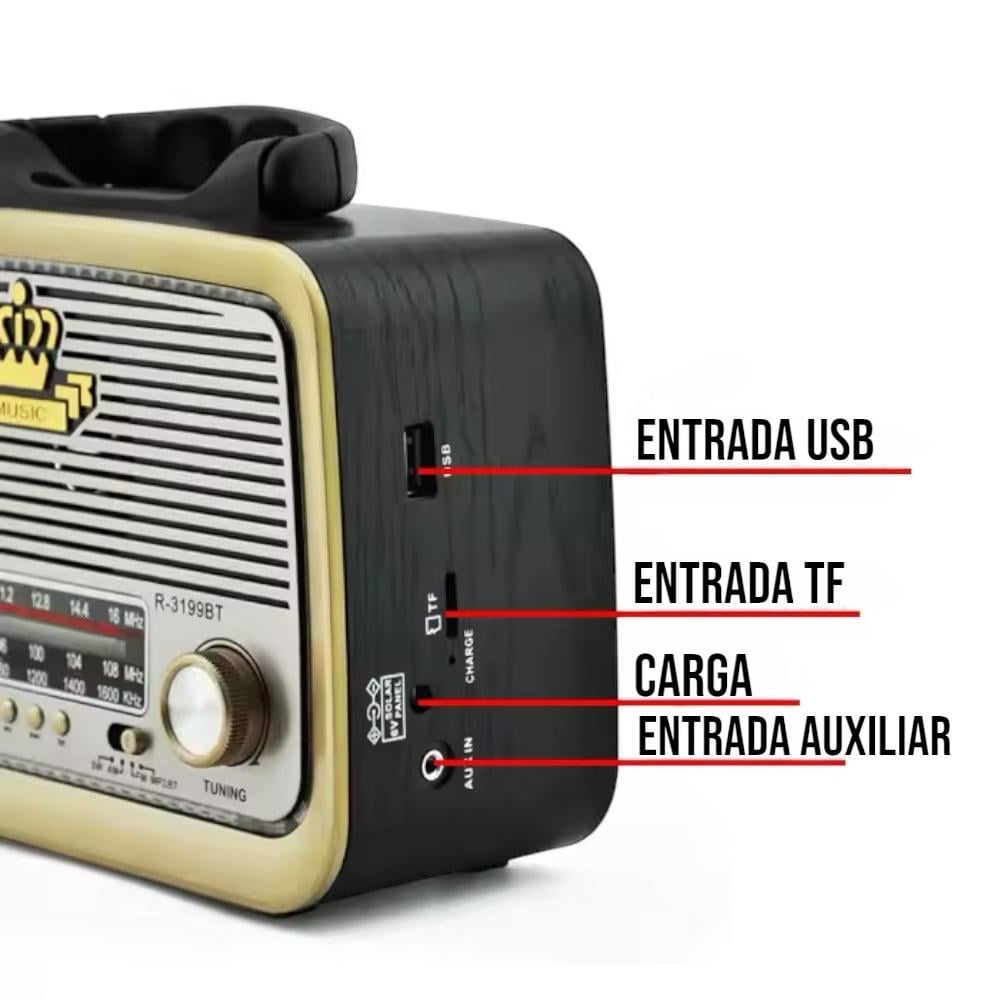RADIO PORTÁTIL LINTERNA BLUETOOTH RECARGABLE Y A PILAS RETRO VINTAGE Café - 5