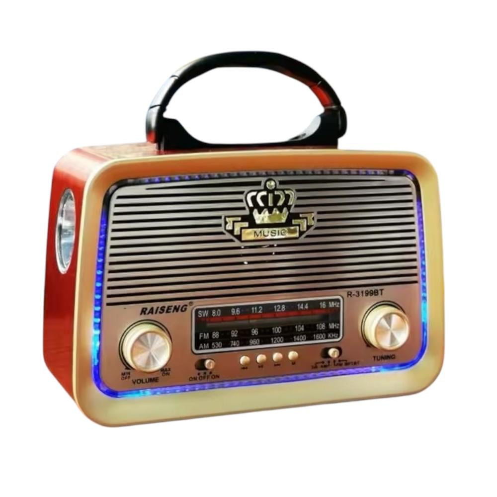 RADIO PORTÁTIL LINTERNA BLUETOOTH RECARGABLE Y A PILAS RETRO VINTAGE ROJA