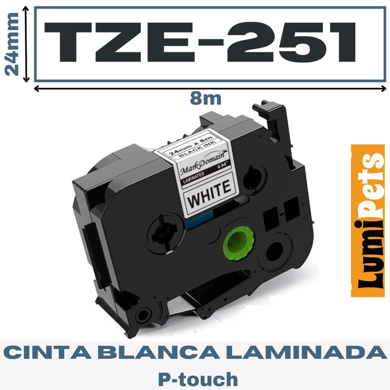 CINTA LUMIPETS TZE-251 PARA ROTULADORA BROTHER MODELO PT 24MM X 8M - 1