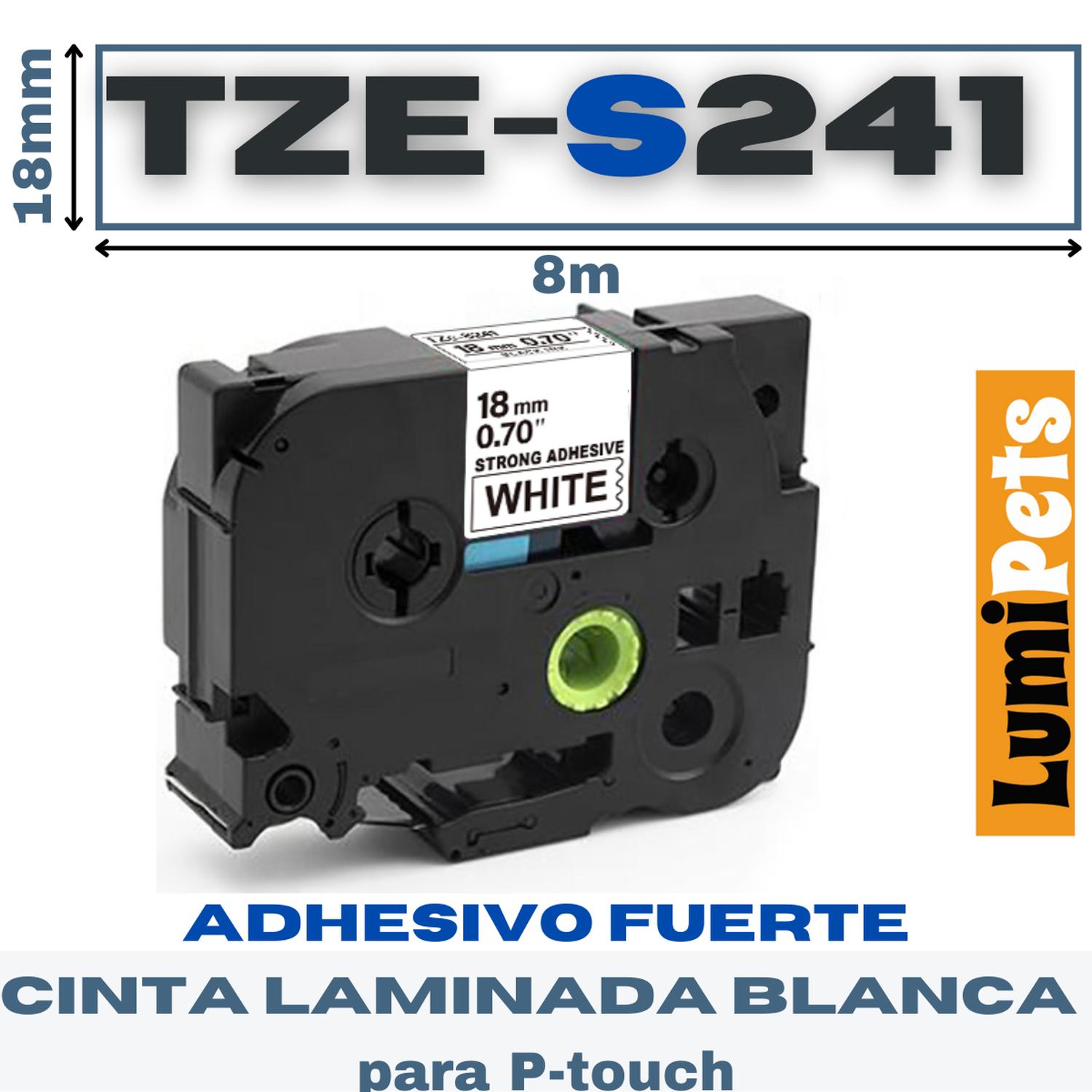CINTA LUMIPETS TZE-S241 PARA ROTULADORA BROTHER MODELO PT 18MM X 8M ADHESIVO FUERTE - 1