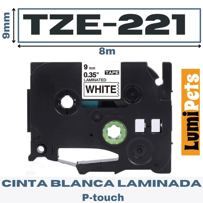 CINTA LUMIPETS TZE-221 PARA ROTULADORA BROTHER MODELO PT 9MM X 8M - 1