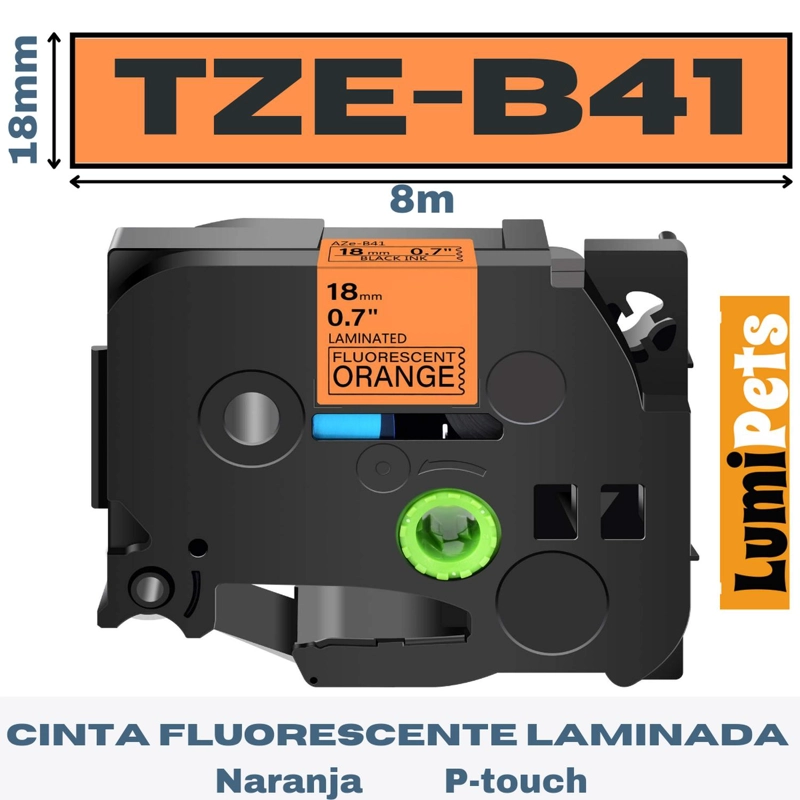 CINTA FLUORESCENTE LUMIPETS PARA ROTULADORA BROTHER TZE-B41 18MM - 2