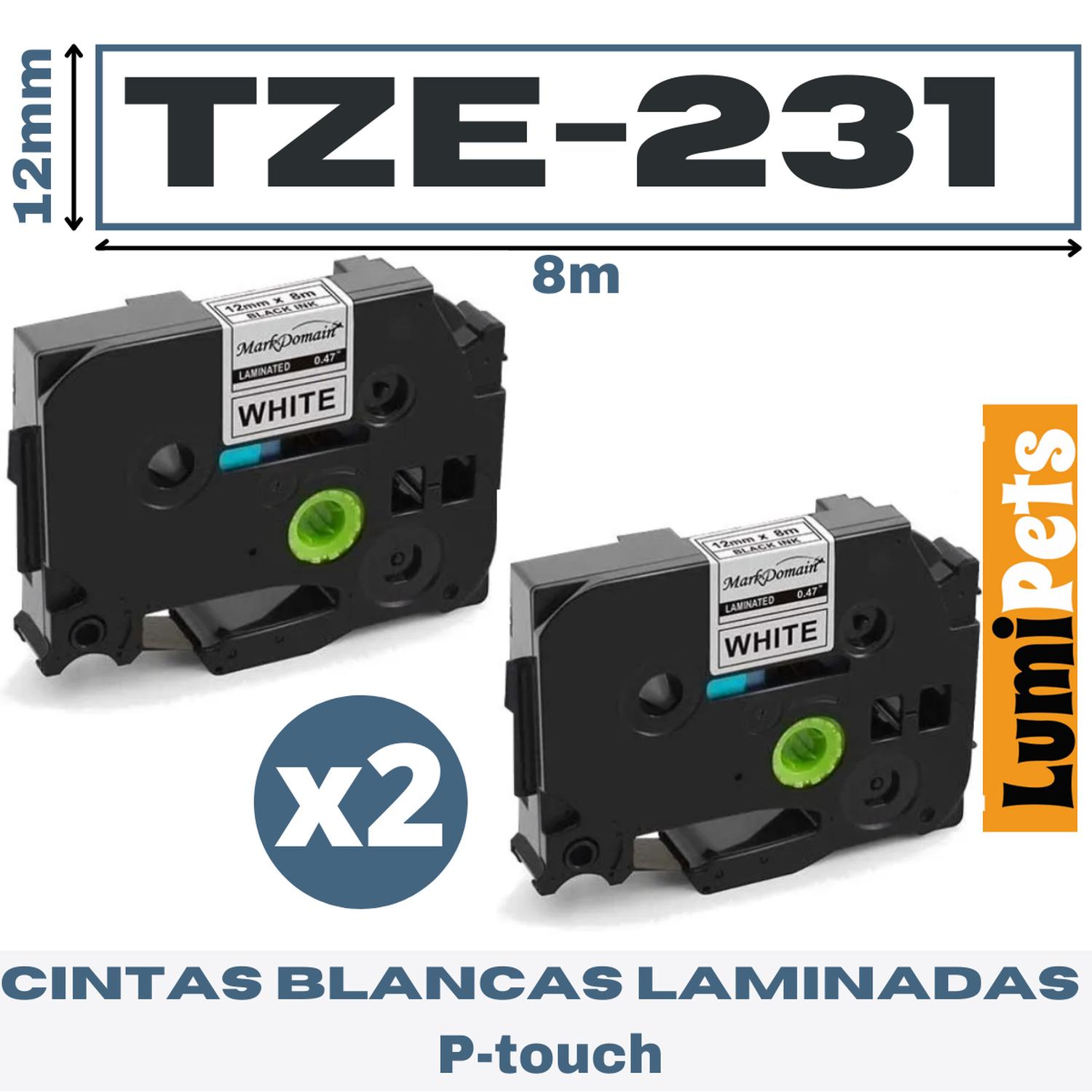 2 CINTAS LUMIPETS TZE-231 PARA ROTULADORA BROTHER MODELO PT 12MM X 8M - 1