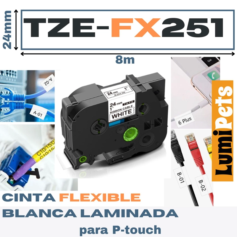 CINTA TZE-FX251 PARA ROTULADORA BROTHER MODELO PT 24MM X 8M - 1