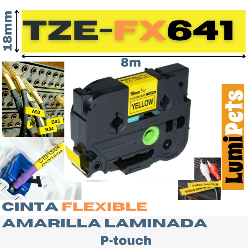 CINTA LUMIPETS TZE-FX641 PARA ROTULADORA BROTHER MODELO PT 18MM X 8M - 2