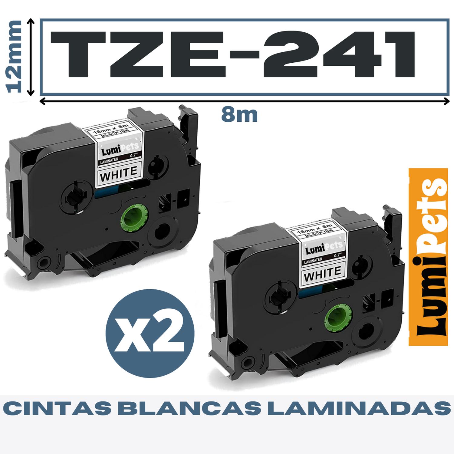 2 CINTAS LUMIPETS TZE-241 PARA ROTULADORA BROTHER MODELO PT 18MM X 8M - 1
