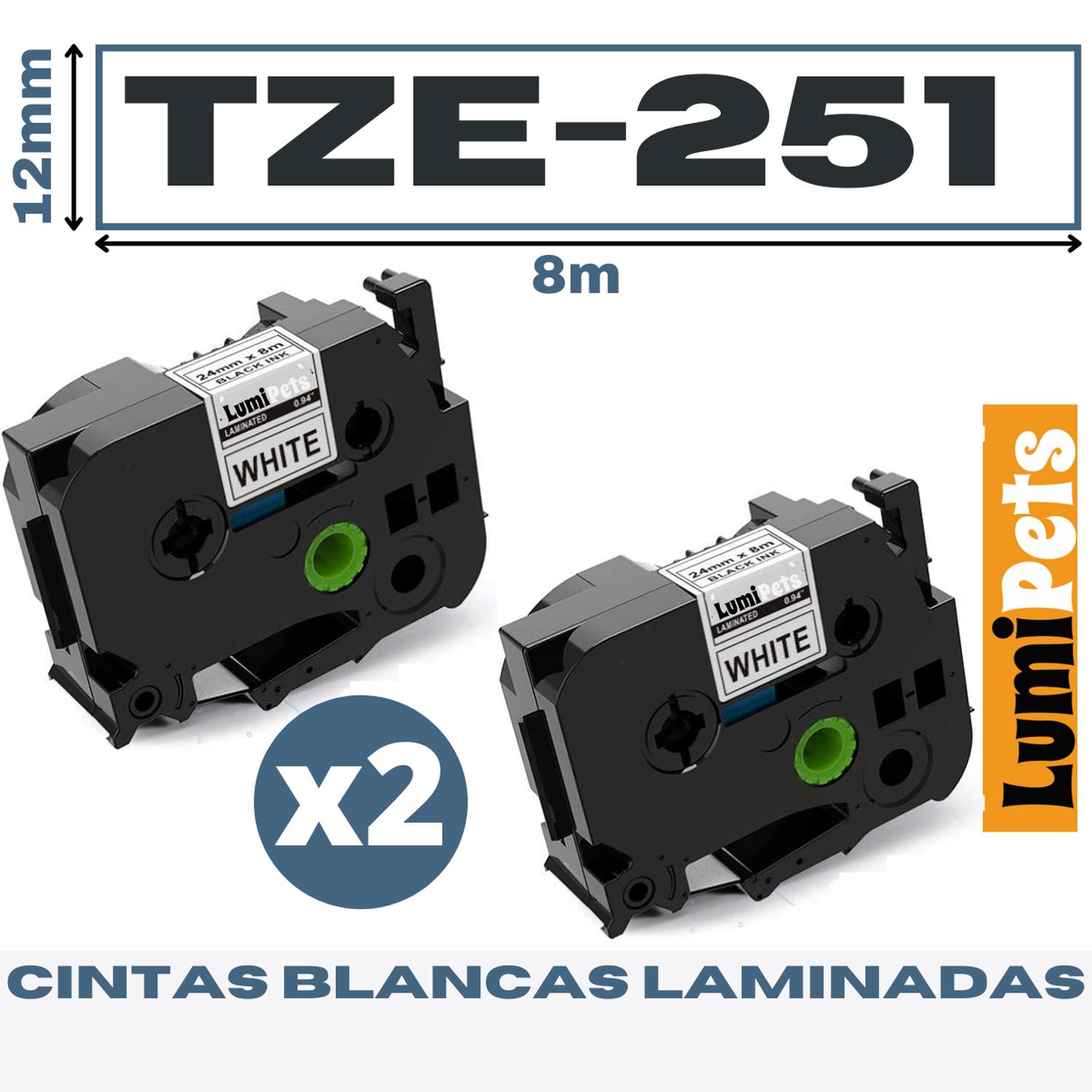 2 CINTAS LUMIPETS TZE-251 PARA ROTULADORA BROTHER MODELO PT 24MM X 8M - 1