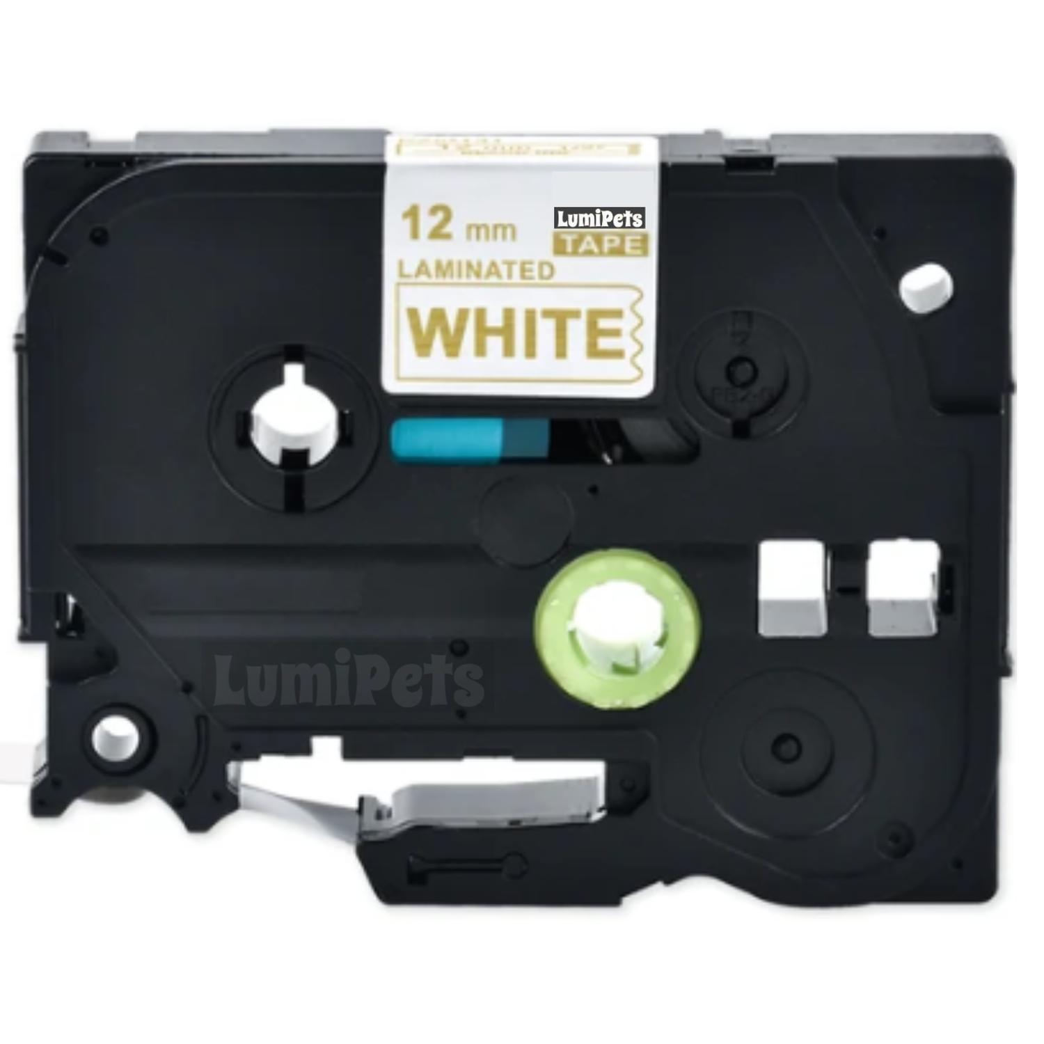 CINTA TZE-234 PARA ROTULADORA BROTHER MODELO PT, 12MM X 8M DORADO SOBRE BLANCA - 1