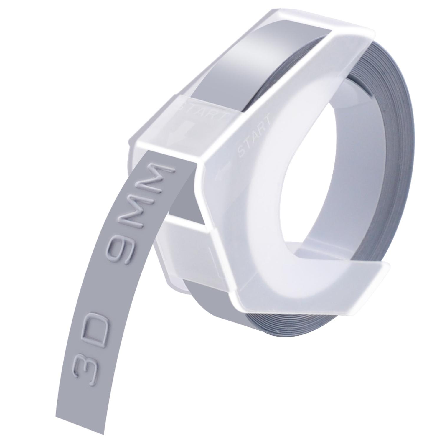 CINTA PVC TEXTO 3D PARA ETIQUETADORA DYMO, 9MM X 3M Gris