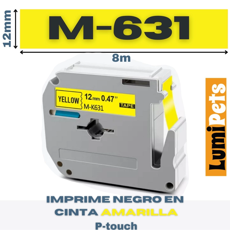 CINTA M-631 PARA ROTULADORA BROTHER MODELO PT, 12MM X 8M - 2