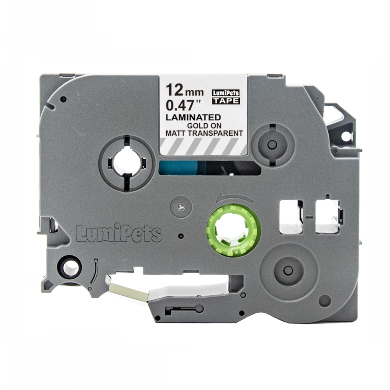 CINTA ALTERNATIVA BROTHER PT-H110 12MM X 8M VARIOS COLORES TAMAÑO 32D TRANSPARENTE MATE LETRA DORADA - 1