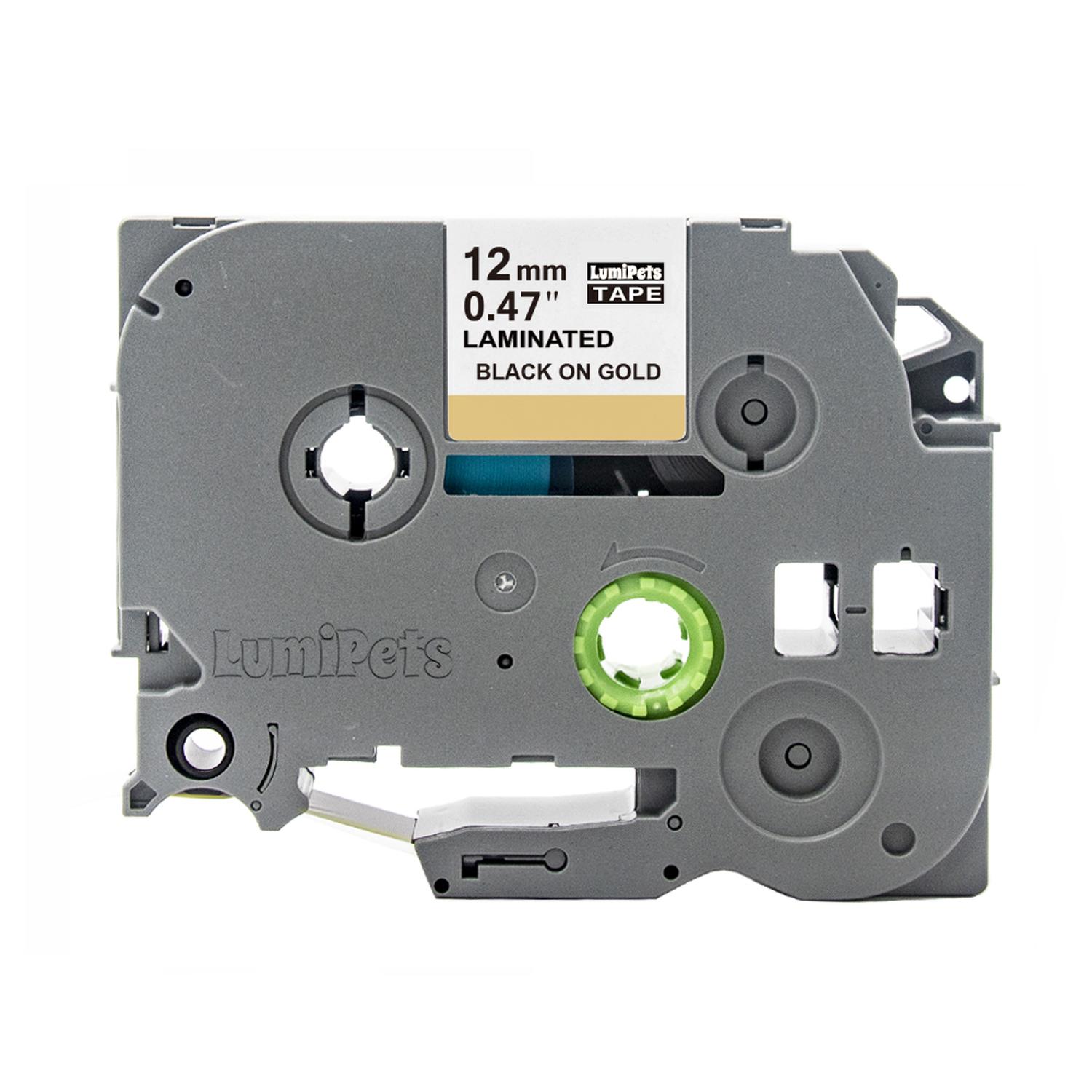 CINTA ALTERNATIVA BROTHER PT-H110 12MM X 8M VARIOS COLORES TAMAÑO 36E DORADA LETRA NEGRA - 1