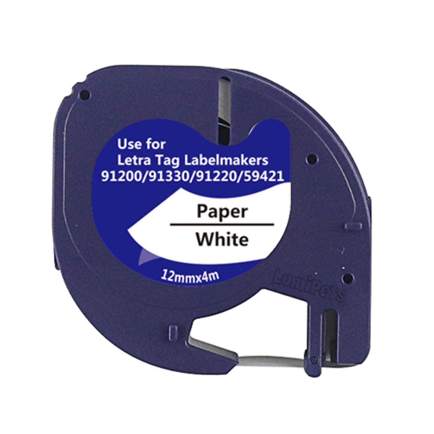 CINTA PAPEL TIPO LETRATAG PARA ROTULADORA DYMO 12MM X 4M | BLANCA 91330 - 1