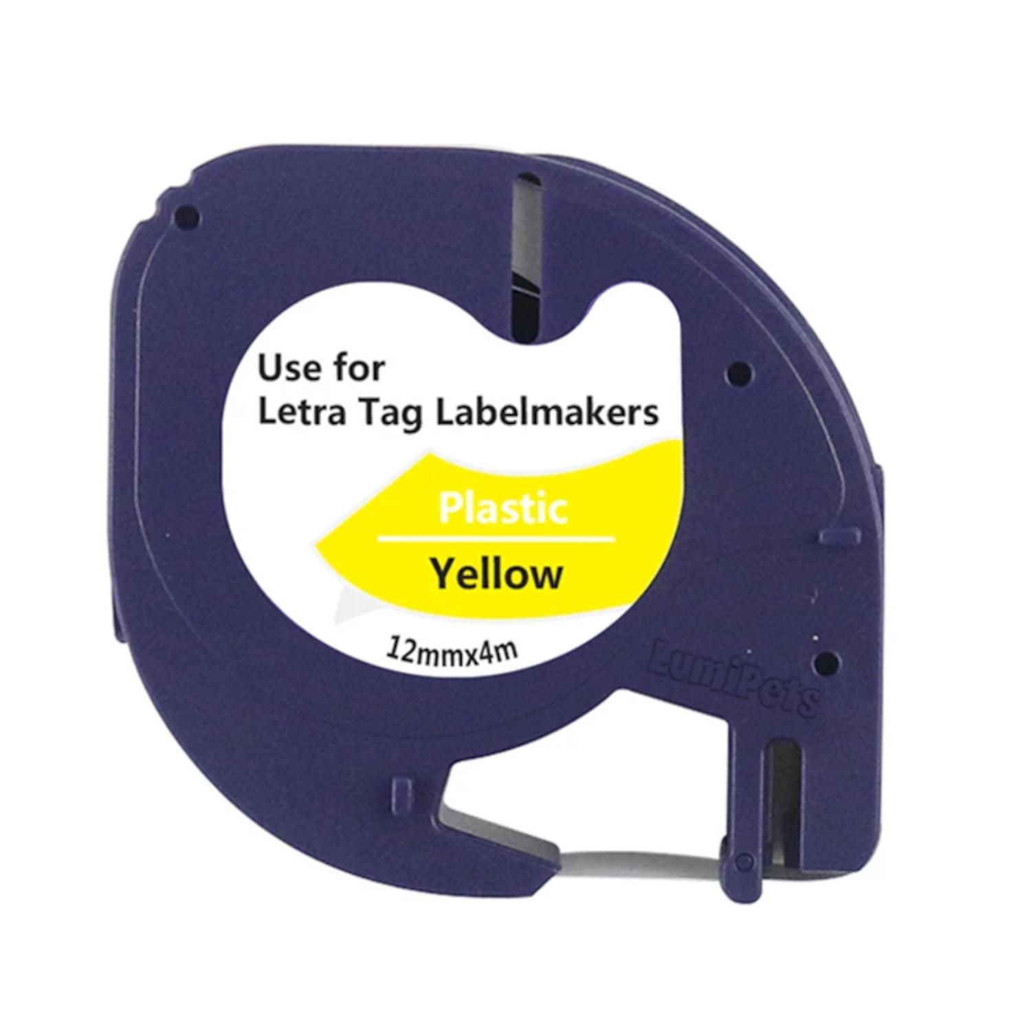 CINTA COMPATIBLE LETRATAG ROTULADORA DYMO 12MM VARIOS COLORES PLASTICA AMARILLA 91332 - 1