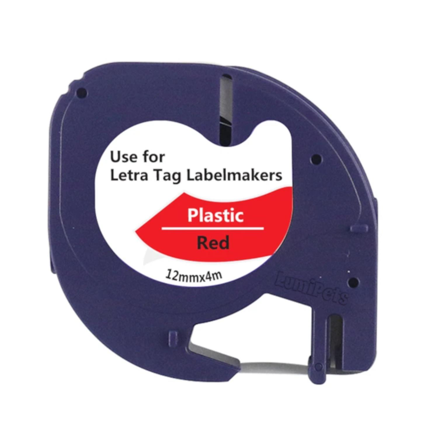 CINTA COMPATIBLE LETRATAG ROTULADORA DYMO 12MM PLASTICA ROJA TEXTO NEGRO 91333 - 1