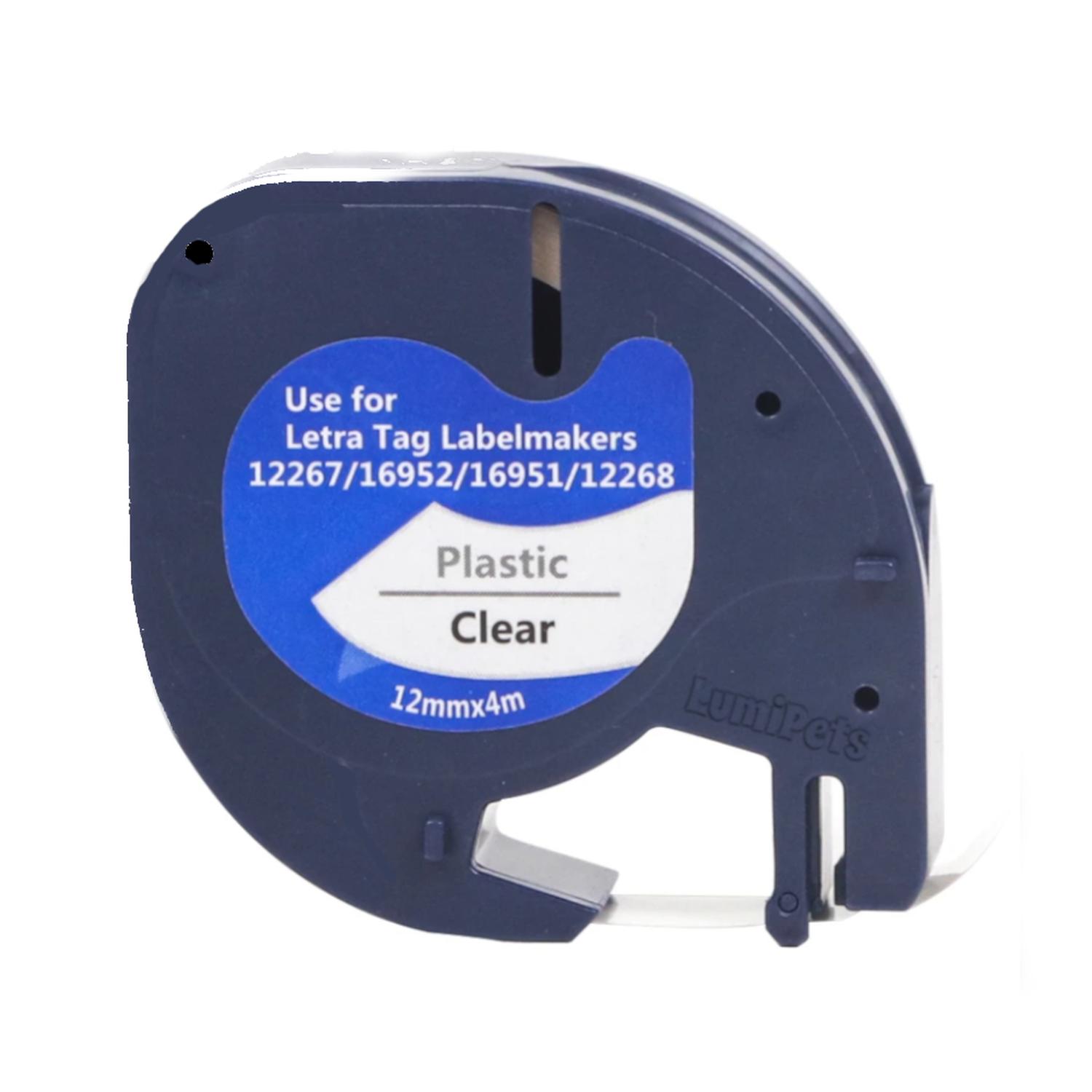 CINTA COMPATIBLE LETRATAG ROTULADORA DYMO 12MM PLASTICA TRANSPARENTE TEXTO NEGRO 16952 - 1