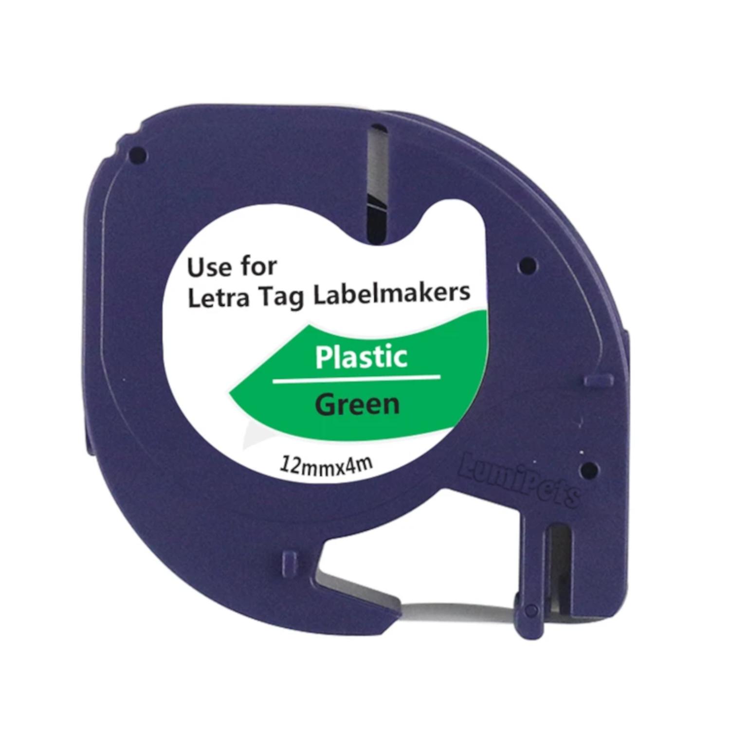 CINTA COMPATIBLE LETRATAG ROTULADORA DYMO 12MM PLASTICA VERDE TEXTO NEGRO 91334 - 1