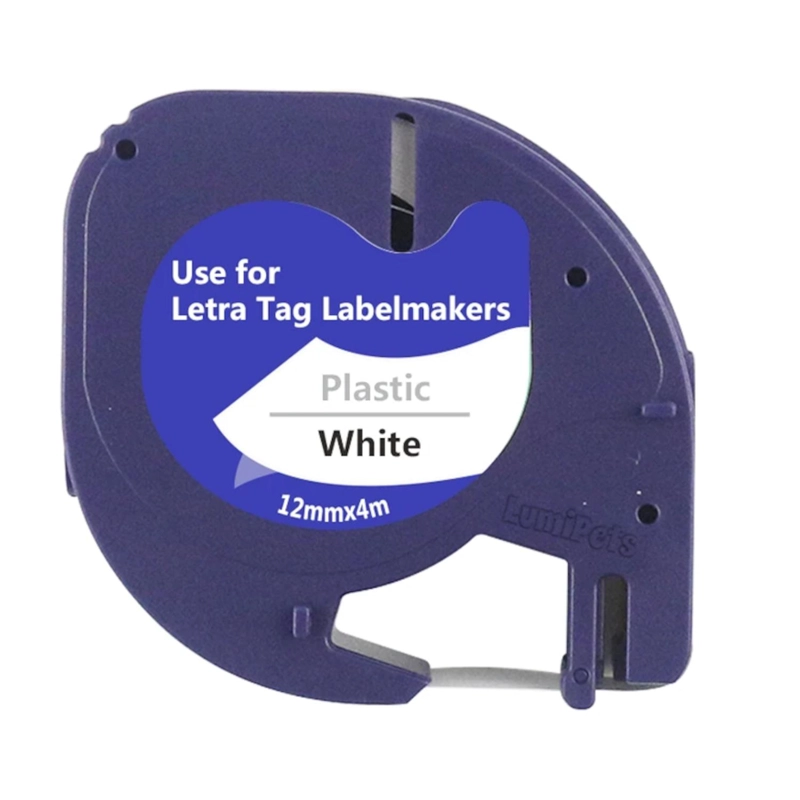 CINTA COMPATIBLE LETRATAG ROTULADORA DYMO 12MM PLASTICA BLANCA TEXTO NEGRO 91331 - 1