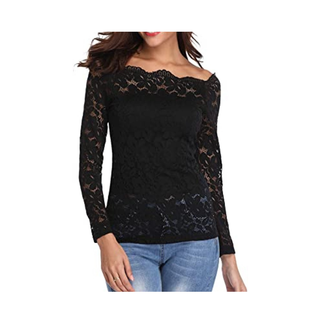 BLUSA MUJER KADRIHEL MANGA LARGA DE ENCAJE CON FORMA IDEAL PARA FIESTA GALA COCTEL BODA T025 - 1