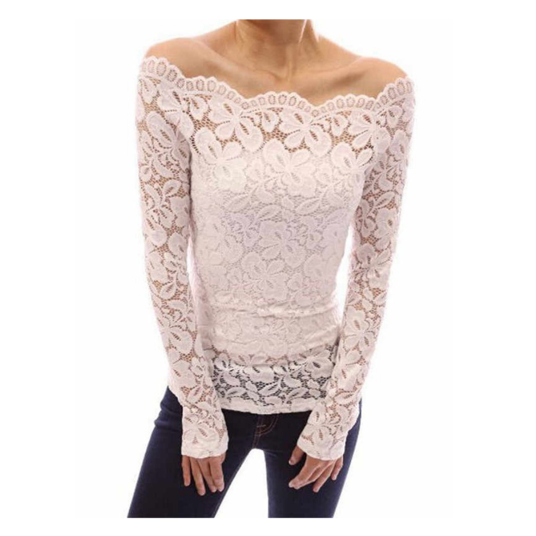 BLUSA MUJER KADRIHEL MANGA LARGA DE ENCAJE CON FORMA IDEAL PARA FIESTA GALA COCTEL BODA T025 - 1