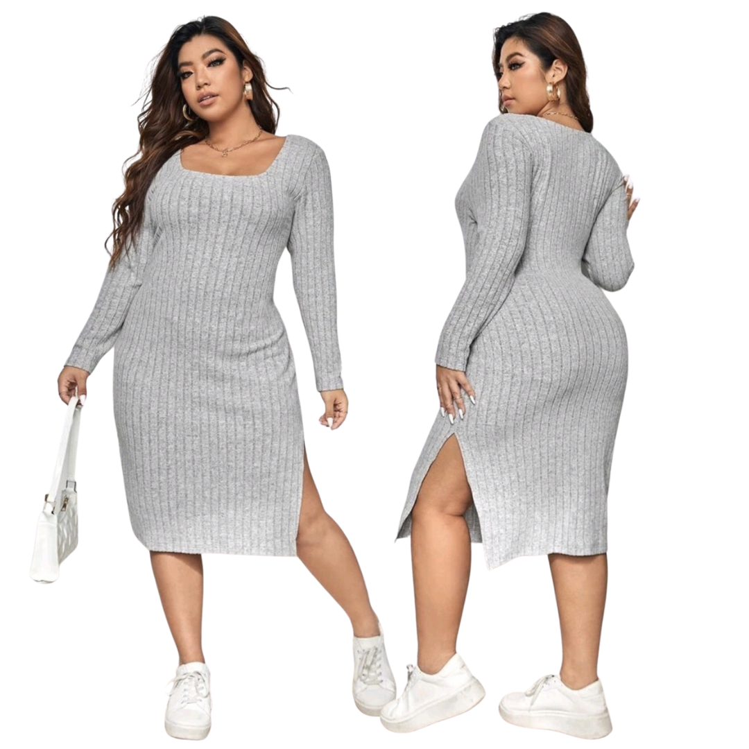 VESTIDO AJUSTADO MUJER KADRIHEL GRIS CLARO I010 MANGA LARGA INVIERNO OTOÑO BUCANERAS - 1