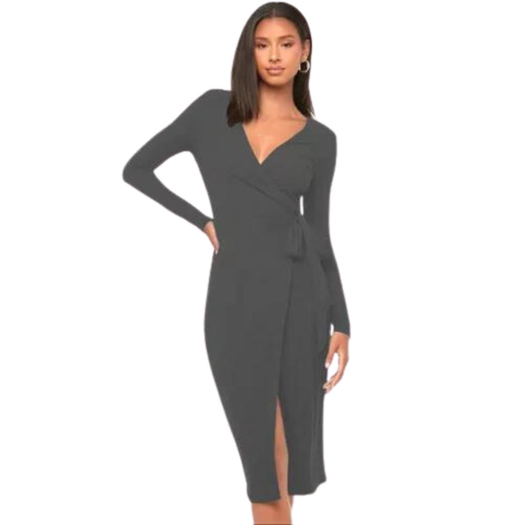 VESTIDO MUJER KADRIHEL GRIS CLARO I003 MANGA LARGA A LA RODILLA OTOÑO INVIERNO - 1