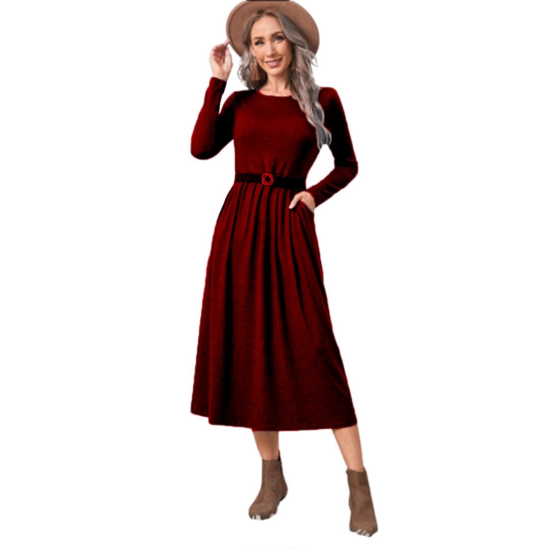 VESTIDO MUJER KADRIHEL BURDEO I016 MIDI MANGA LARGA INVIERNO OTOÑO SIN CINTURON - 1
