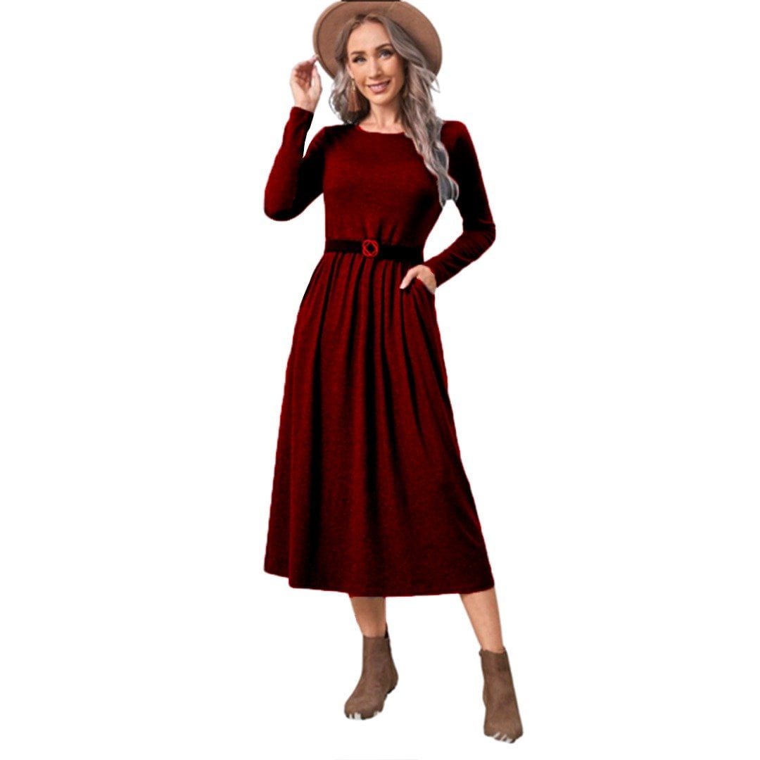 VESTIDO MUJER KADRIHEL BURDEO I016 MIDI MANGA LARGA INVIERNO OTOÑO SIN CINTURON - 1
