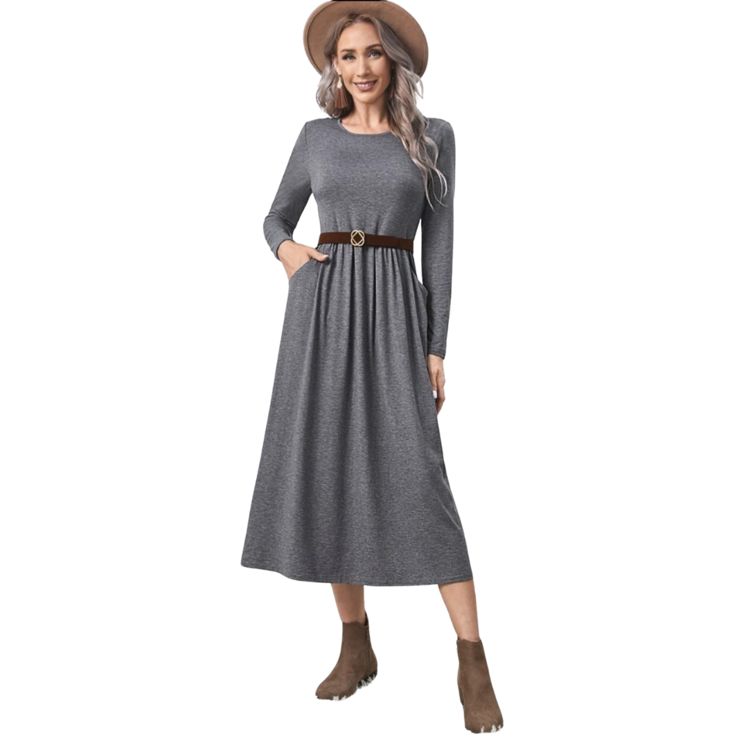 VESTIDO MUJER KADRIHEL BURDEO I016 MIDI MANGA LARGA INVIERNO OTOÑO SIN CINTURON - 2