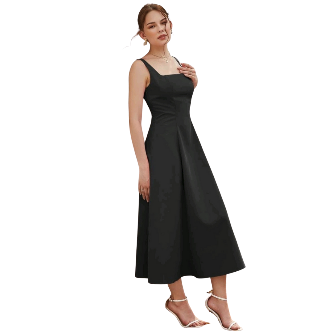 VESTIDO MUJER KADRIHEL NEGRO I006 CUELLO CUADRADO SIN MANGAS PARA OTOÑO INVIERNO - 2