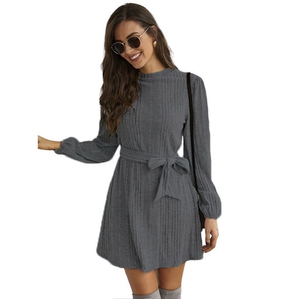 VESTIDO CORTO MUJER KADRIHEL GRIS I029 MANGA LARGA INVIERNO OTOÑO BUCANERAS - 1