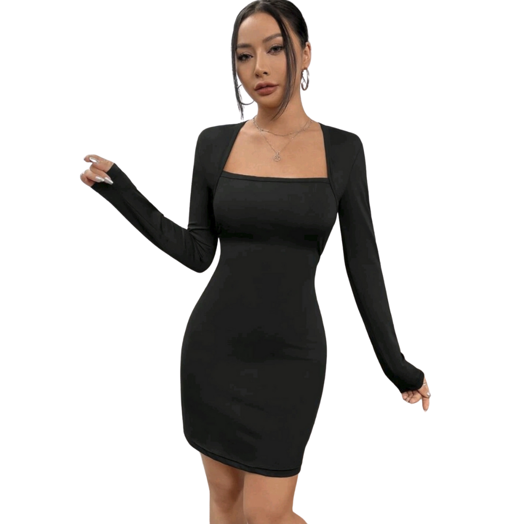 VESTIDO AJUSTADO MUJER KADRIHEL NEGRO I023 MANGA LARGA INVIERNO OTOÑO BUCANERAS - 1