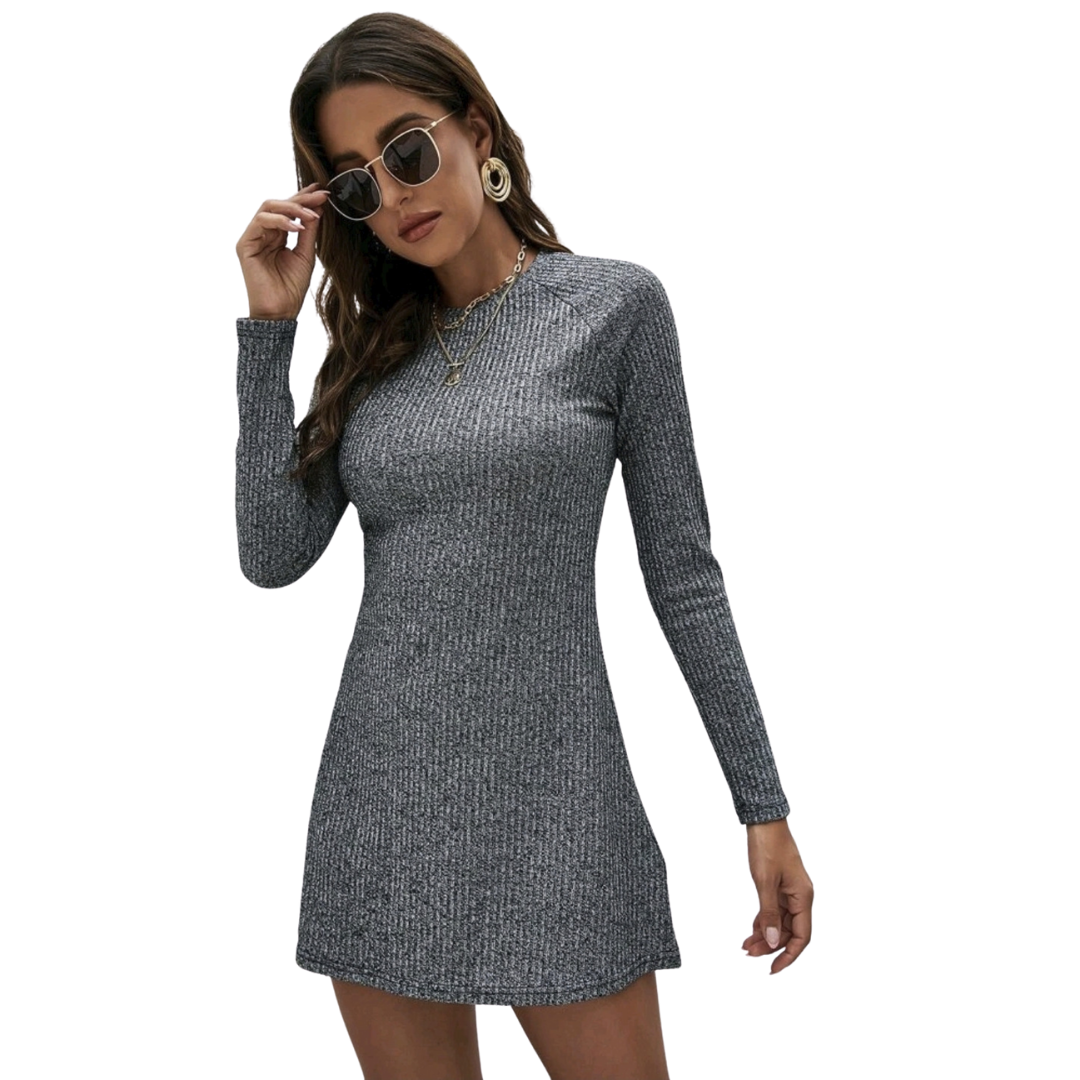 VESTIDO AJUSTADO MUJER KADRIHEL GRIS I038 MANGA LARGA INVIERNO OTOÑO BUCANERAS - 1