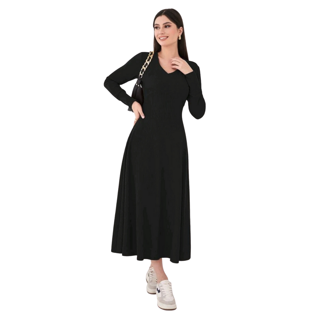 VESTIDO LARGO MUJER KADRIHEL BURDEO I042 CUELLO V IDEAL PARA OTOÑO INVIERNO - 1
