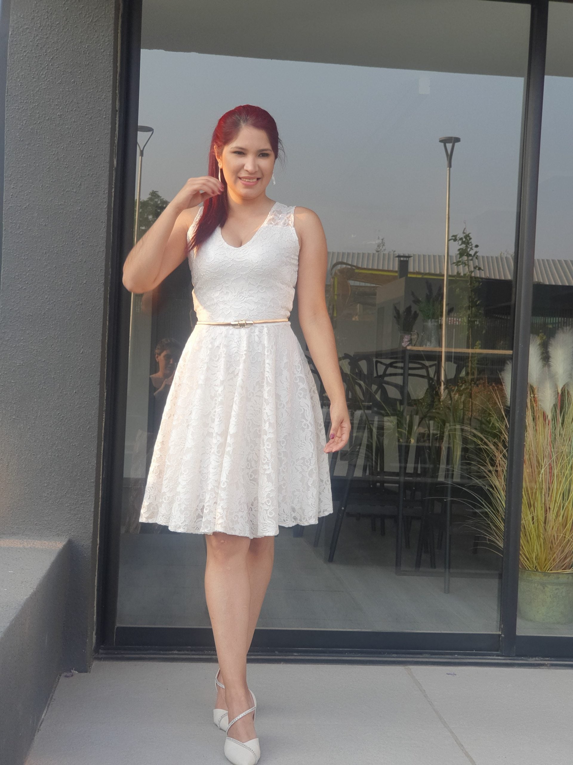 VESTIDO ACAMPANADO MUJER KADRIHEL BLANCO SN01 IDEAL PARA BODA MATRIMONIO CIVIL - 1