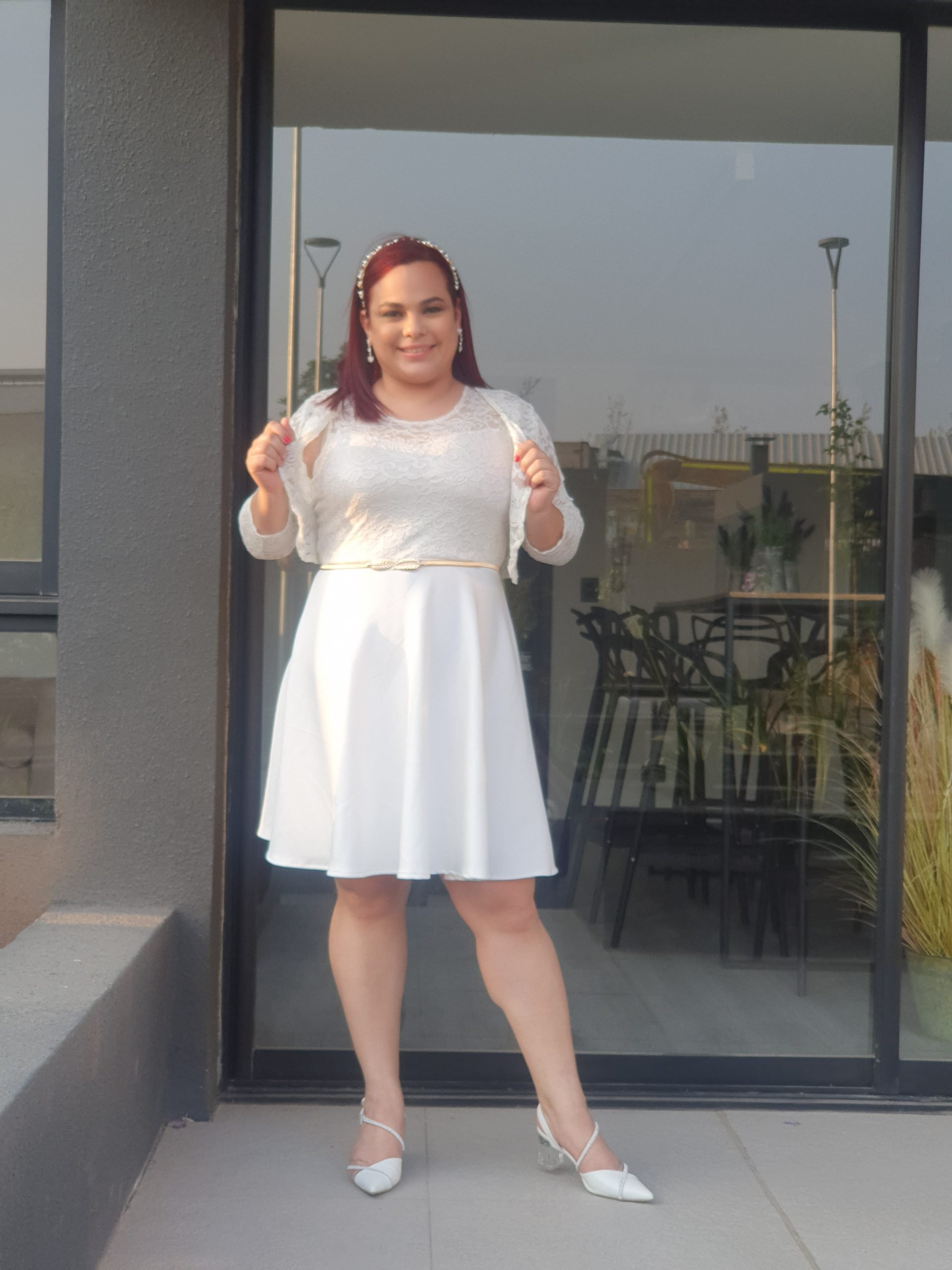 VESTIDO ACAMPANADO MUJER KADRIHEL BLANCO SN02 MAS TAPADO IDEAL PARA BODA MATRIMONIO CIVIL - 1