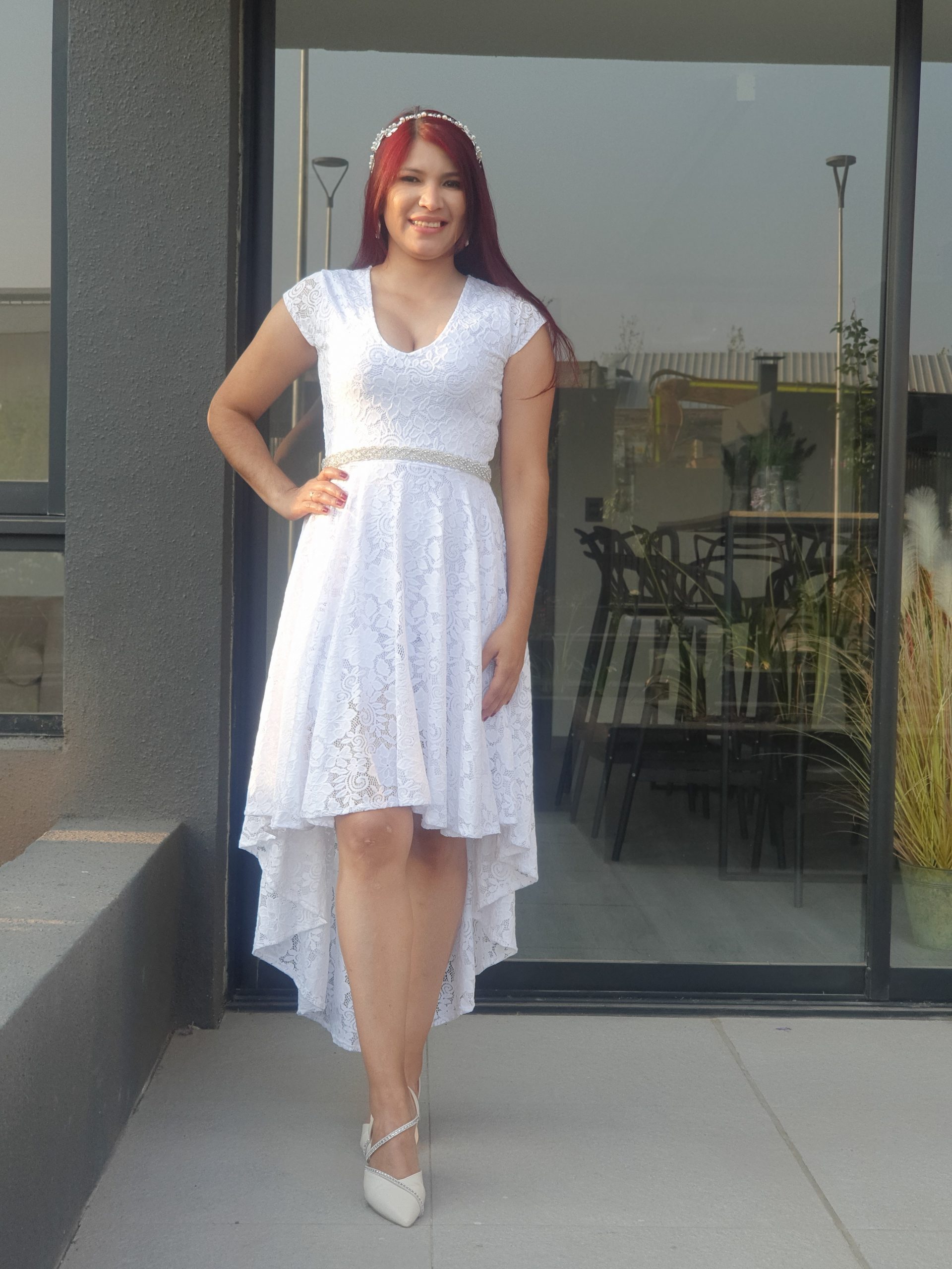 VESTIDO MUJER KADRIHEL BLANCO SN05 CON MINI-MANGAS IDEAL PARA BODA MATRIMONIO CIVIL - 1