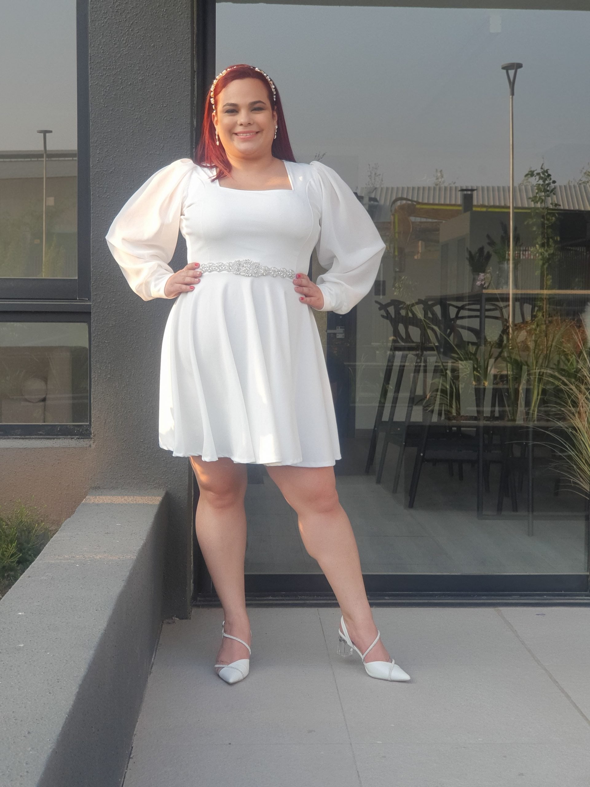 VESTIDO ACAMPANADO MUJER KADRIHEL BLANCO SN04 IDEAL PARA BODA MATRIMONIO CIVIL - 1