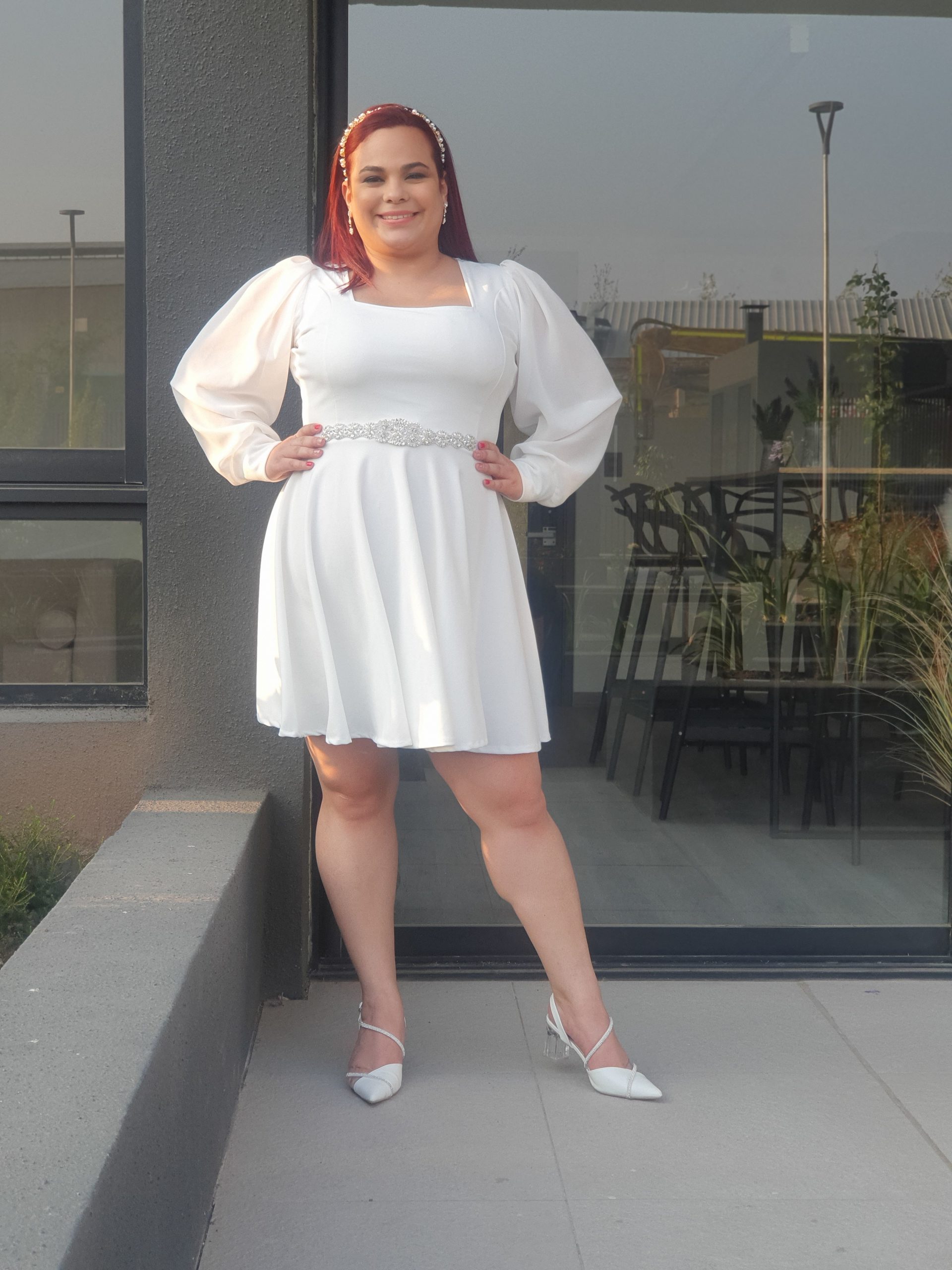 VESTIDO ACAMPANADO MUJER KADRIHEL BLANCO SN04 IDEAL PARA BODA MATRIMONIO CIVIL - 1