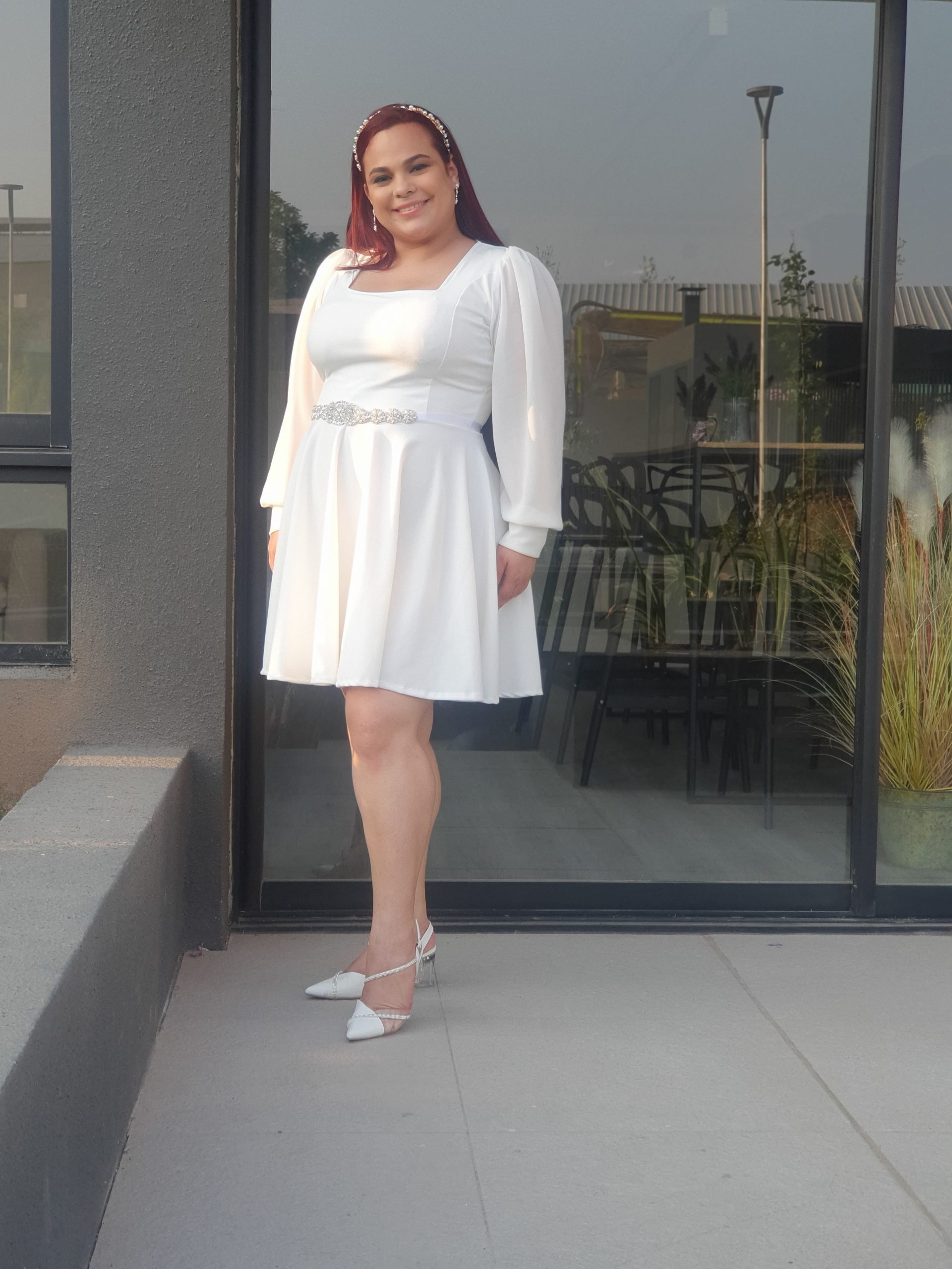 VESTIDO ACAMPANADO MUJER KADRIHEL BLANCO SN04 IDEAL PARA BODA MATRIMONIO CIVIL - 2